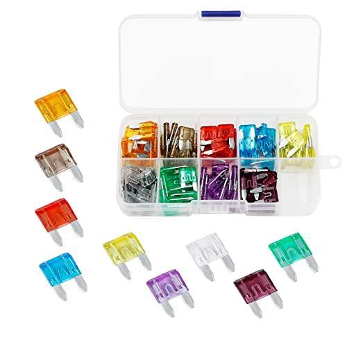 90Pcs Fusibles Coche Kit Mini,5A 7.5A 10A 15A 20A 25A 30A 35A 40A para Coche Automóvil Caravanas Furgoneta Moto