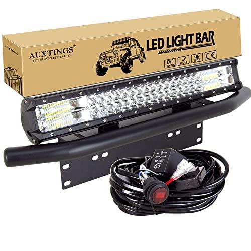 AUXTINGS Barra de luz de trabajo LED de 50 cm 20 pulgadas 288W con kit de arnés de cableado+soporte de montaje de placa para camión coche ATV SUV 4x4 Jp camión barco tractor，12V 24V