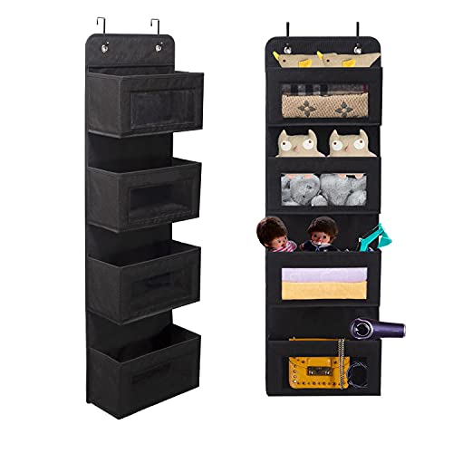 BrilliantJo Organizador de Puerta, Organizador para Colgar en la Puerta con 4 Bolsillos, Organizador Vertical del Tipo Bolsillo para Almacenaje de Juguetes, Pañales, Toallas, Negro