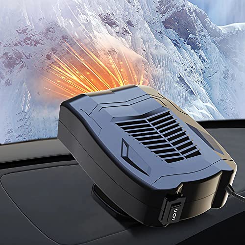 COMBLU Calentador de coche de 12 V, ventilador de calefacción y refrigeración 2 en 1, ventilador eléctrico portátil con enchufe para encendedor de cigarrillos, desempañador giratorio de 360 grados
