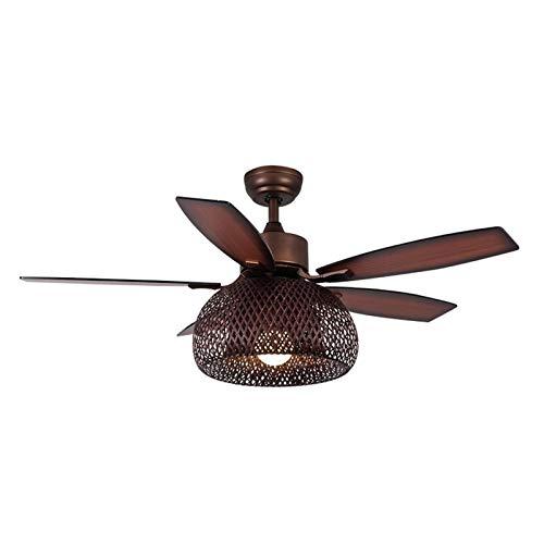 DZHT 52 Pulgadas De American Retro Ventilador De Techo Lámpara De Bambú Jaula con Luz De Control Remoto Ventilador Lámparas Decoración del Dormitorio Silencioso Autocaravana (Color : Coffee)