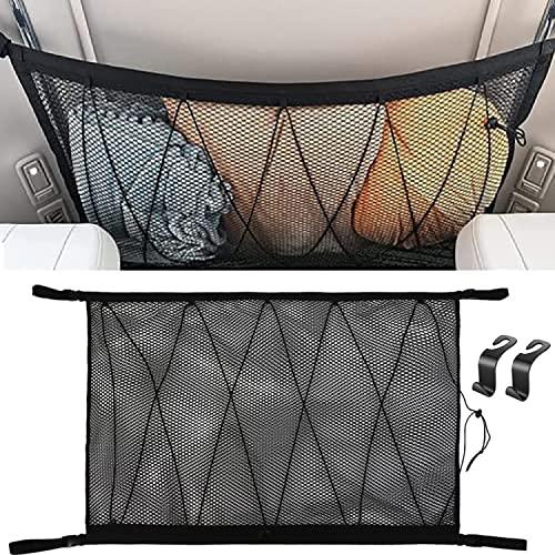 HWTONG Red Techo Furgoneta Camper,90cmx65cm Organizador Bolsa de Red de Carga con Cremallera, Red Elastica con 2 Ganchos Ajustables, Almacenamiento de Viaje Largo para Jeep Van SUV
