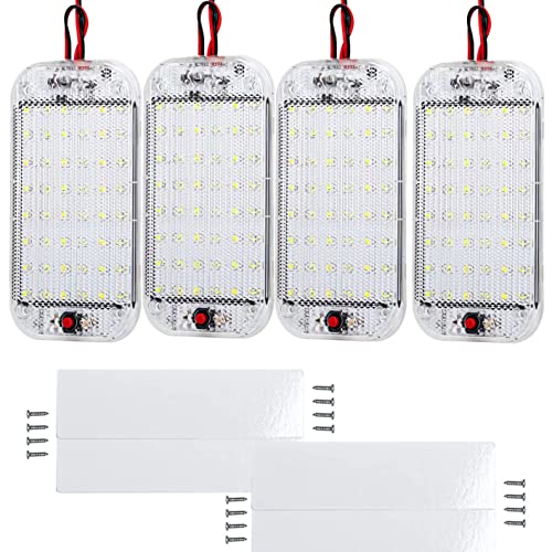 Intckwan 4 Pcs 48 LED Iluminación Interior de Coche, 12 V - 85 V Lámpara Blanca con Interruptor de Encendido/Apagado para Iluminación de Coche, Autocaravana, Camión, Furgoneta