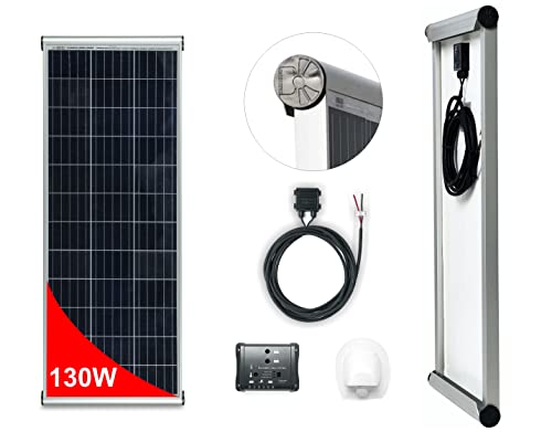 Panel Solar 130W monocristallino-PERC para Camper. Kit completo de accesorios para el montaje y de regulador 10 A