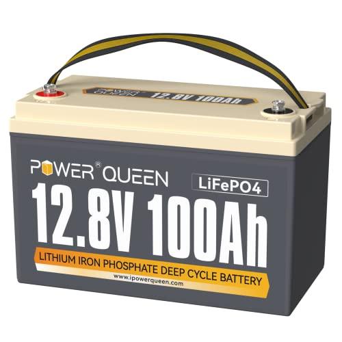 Power Queen Batería Litio 12V 100Ah Batería LiFePO4 1280Wh con 100A BMS Batería Recargable Hasta 15000+ Ciclos Profundos Serie/Paralelo para Camper Barco RV Sistema Solar Autocaravanas Fotovoltaico