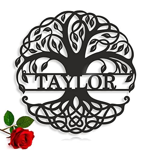 Signo personalizada con el apellido, Decoracion Hogar, Arte de Pared, Salon, Nombre de familia, Colgando Metálica Con Diseño de árbol de la vida, Dormitorio, Sala de estar, Regalo para la pareja