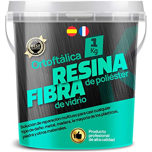 SIKD - Kit de Resina de Poliéster 1kg y Fibra de vídrio para Reparación Multiusos. Embarcaciones, Piscinas, Depósitos, Caravanas, Tuberías, Carrocerías Coches, Motos, Moldes…