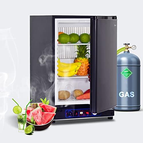 SMETA Nevera Para Furgoneta Camper,Nevera Caravana,60L Nevera Trivalente Mini Frigorifico 12V Frigorificos Pequeños 230V Nevera Pequeña Mini Bar Nevera De Gas Butano Color Negro