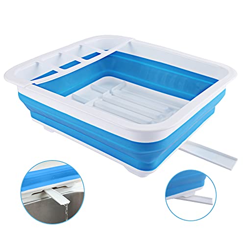 UNOLIGA Escurridor de Platos Plegable con Pico Giratorio, Escurreplatos de Cocina Escurridor Fregadero Camper Furgoneta Autocaravana Accesorios para Vajilla Platos y Vasos