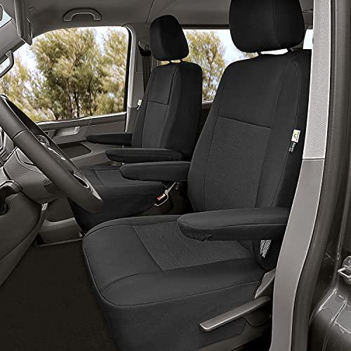 Accesorionline Fundas de Asiento para T5 T6 - 2-9plazas -100% A Medida Negras Polyester caravelle multivan California Transporter Camper 4motion 4x4 (T5-T6 Delanteras 1+1)