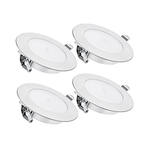 acegoo 4 x Foco LED Empotrable Techo 12V Downlight Regulable Panel Redondo Iluminacion con Interruptor Atenuación, para Autocaravana Caravana Barco Camión(plata satinada, 4000K)
