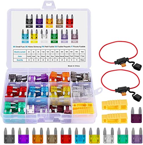 Aimocar Mini Fusibles Coche, 180 Piezas Surtido Fusibles Coche Auto con la caja 2 Fórceps 2 Portafusibles para Automóvil Camion Moto o Barco 2A 3A 5A 7.5A 10A 15A 20A 25A 30A 35A 40A
