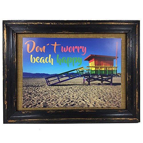 AnneSvea Beach. Póster A4 con Texto Don ́t Worry - Beach Happy! Caravana con diseño de autobús, Playa, para IR de Viaje o de Vacaciones