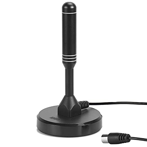 Antena TV Interior Potente TDT HD España - AUGUST DTA240 - Digital, Magnética, Portatil, Para TV y Receptor TDT, Alta ganancia, DVB-T DVB-T2 UHF VHF Salón Habitación Autocaravana, 2m cable - Negra