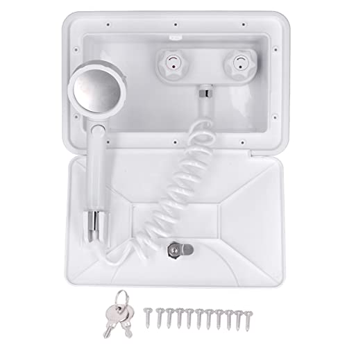 Aramox Kit de Caja de Ducha para Exteriores, Manguera Retráctil de 1,5 M, Grifo Exterior, Modo de Salida de Agua Ajustable, Ducha de Alta Presión Universal para Caravana, Furgoneta, Autocaravana,