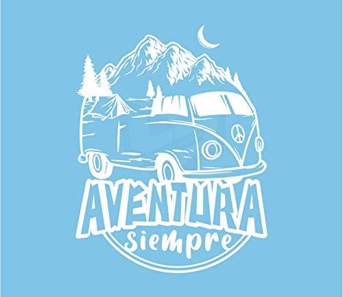 Artstickers Pegatina Furgoneta Camper Aventura Siempre, Pegatina Caravana, Pegatina Autocaravana. (Blanco, 27 x 21cm)