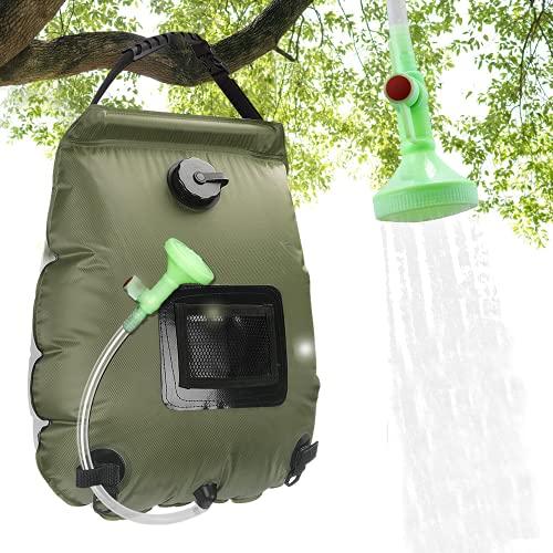 ASANMU Bolsa de Ducha Solar, 20L Bolsa Ducha Portátil Camping Solar Calentar Solares Bolsa de Agua Portátil Bolsa de Ducha de Acampada Escalada Ducha Aire Libre Ducha con Manguera y Cabezal de Ducha