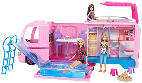 Barbie Autocaravana - Convertible - Con Piscina y Ruedas Giratorias - Muñecas no Incluidas - Espacio de Juego: 60 cm - Regalo para Niños de 3+ Años