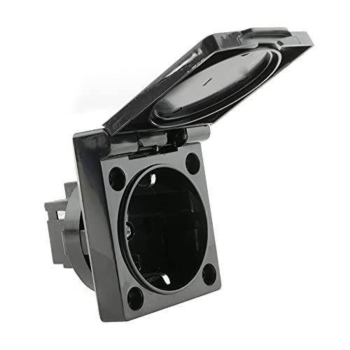BeMatik - Base de Enchufe schuko empotrable IP44 a Tornillo con Tapa de Color Negro
