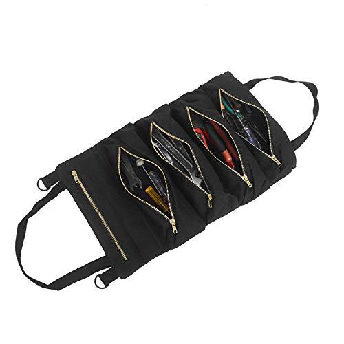 Bolsa enrollable multiusos para herramientas, bolsa para llaves, organizador de herramientas de lona, kit de primeros auxilios para coche, estuche de almacenamiento para autocaravanas (negro)