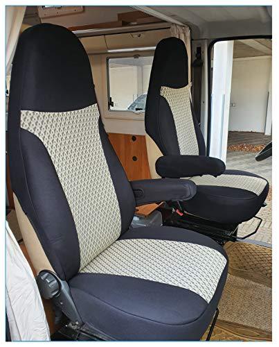 BREMER SITZBEZÜGE Fundas de Asiento para piloto compatibles con Autocaravana, Camper Ducato, Conductor y Pasajero 812, en Negro/Beige