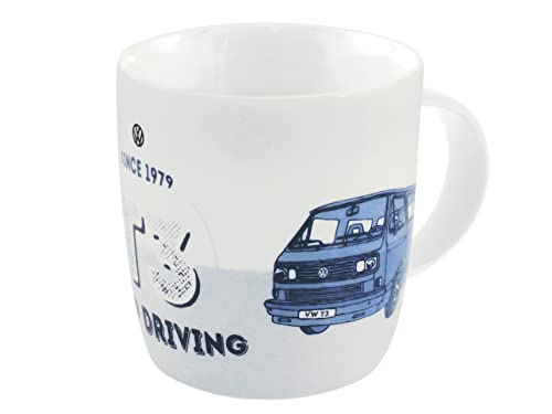 BRISA VW Collection – Volkswagen Furgoneta Bus T3 Camper Van Taza de Café de Porcelana (New Bone China) en Caja de regalo, Copa de Té, Decoración de la Mesa/Cocina/Camping/Souvenir (Keep Driving/Azul)