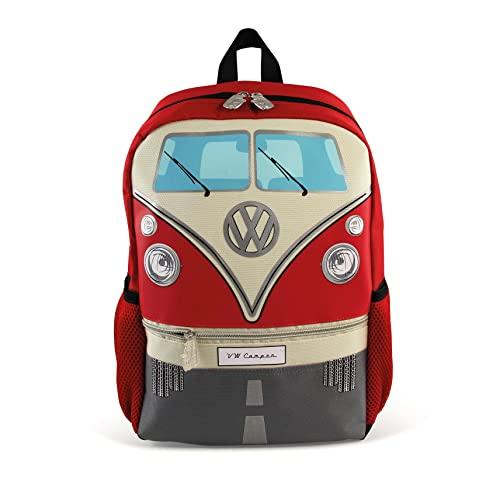 Brisa VW Collection - Volkswagen Furgoneta Hippie Bus T1 Van Mochila pequeña Vintage con portabotellas y correas ajustables, Equipaje para Escuela/ Excursión/Deporte/Viaje (15L/Pequeña/Rojo)