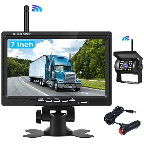Cámara Visión Trasera Inalámbrica Kit de Sistema de Estacionamiento de Monitor de Coche de 7 Pulgadas Cámara de Marcha Atrás de Visión Nocturna de Señal Digital para Camión, Autobús Remolque RV