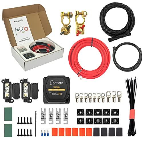Cormorn Kit de relé de carga dividida de 5 m, kit de batería de ocio de 12 V 140 amperios con aislador de batería inteligente, sistema de relé de detección de voltaje inteligente VSR para autocaravana