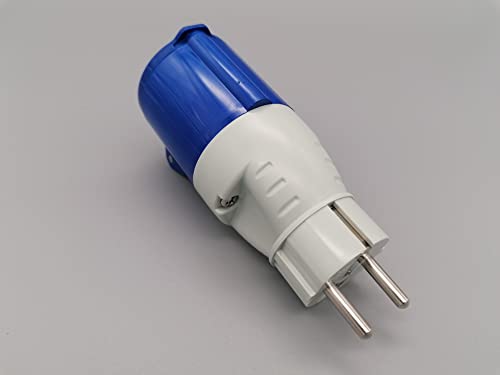 CR-MOESANCO Adaptador Industrial - Hembra Cetac a Macho Schuko - 2P+T - 230V IP44 (Adaptador Cetac a Schuko), Azul/Gris