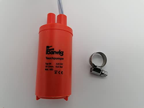 CR-MOESANCO KIT. Bomba Agua BARWIG Sumergible de 12V, + Abrazadera de Acero INOXIDABLE Alto Flujo para Autocaravanas Estanque Acuario Fuentes, Jardines de agua estanque, bomba de Sistemas Hidropónicos