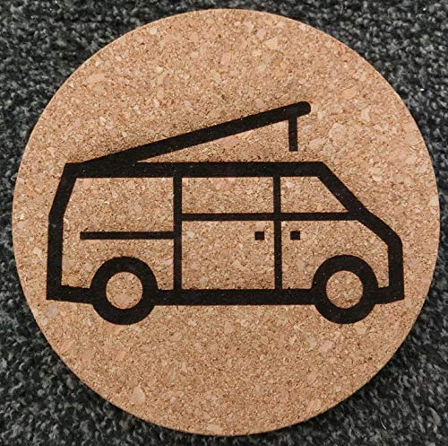 GTBITALY Chef - Salvamanteles de corcho cortado con láser, diseño de furgoneta, furgoneta, furgoneta, autocaravana, T1, T2, T3, T4, T5, T6, T7, T8, con techo fuelle de cocina, idea regalo de 18 cm