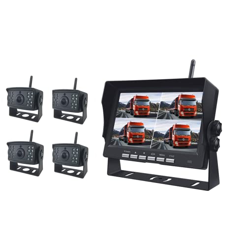 iAmotus Cámara de Marcha atrás inalámbrica HD 1080P 7 Pulgadas AHD Kit de Monitor para Furgoneta Caravana Remolque Autocaravana cámara de visión Trasera Pantalla Dividida 4 Canales señal Digital
