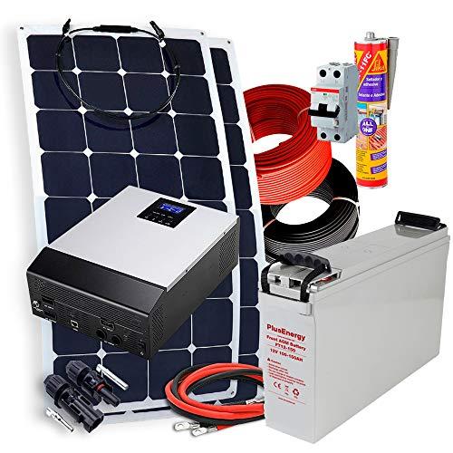 Kit 12V Panel Solar Flexible 150W Inversor Multifuncion 1000VA kit para autocaravana caravanas y barcos (Dos panel con AGM 250A)