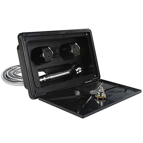 Kit de Caja de Ducha Exterior para Caravana, MoreChoice Caja de Ducha Exterior con Cabezal de Ducha Manguera Grifo Interruptor de Frío Caliente Accesorios para Autocaravana para Barco Caravana,Negro
