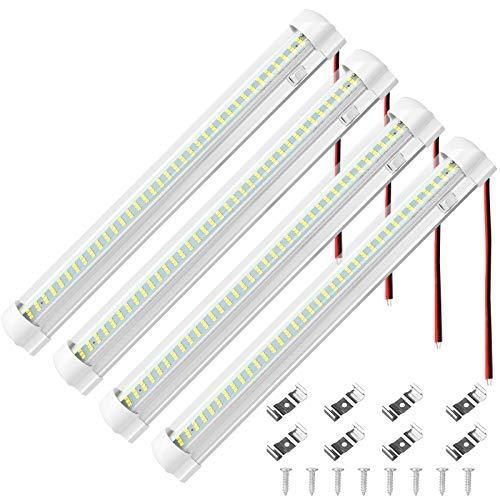 LinkstyleBarra Barra de luz interior LED de 12V-80V 108 para autocaravana, furgoneta, autobús, caravana, cocina, tira de iluminación interior blanca con interruptor de encendido/apagado (4 piezas)