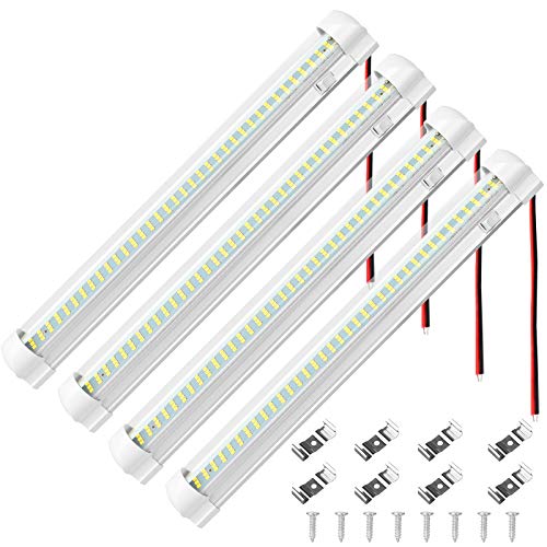 LinkstyleBarra Barra de luz interior LED de 12V-80V 108 para autocaravana, furgoneta, autobús, caravana, cocina, tira de iluminación interior blanca con interruptor de encendido/apagado (4 piezas)