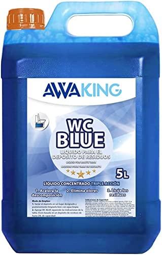 Liquido WC Quimico, WC Blue 5 L, Aditivo para Aguas Negras de Caravanas, Depósito de Residuos Autocaravanas, Sanitary Fluid, Altamente Concentrado, Líquido Potty, WC Quimico Autocaravanas
