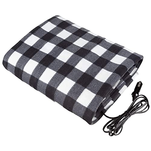 Manta eléctrica para coche de 12 V, manta eléctrica de 12 V, manta de viaje de forro polar con temporizador de seguridad patentado de temperatura constante, protección contra sobrecalentamiento