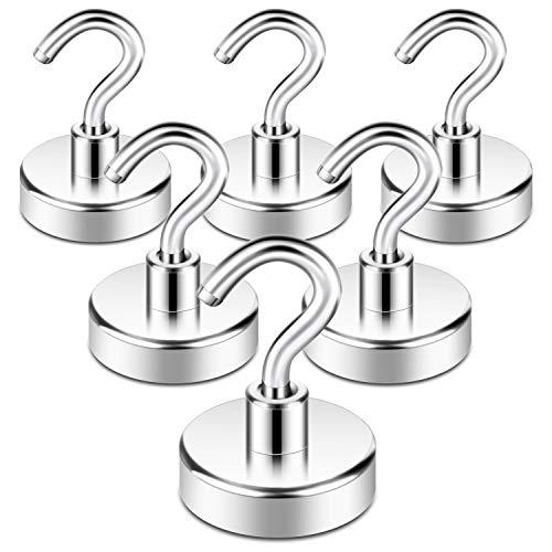 Neosmuk Ganchos magnéticos, 28 kg + Cruise Essentials Base mecanizada CNC, ideal para parrilla, toallas, cocina, soporte de puerta,colgar en interiores color blanco plateado (6)