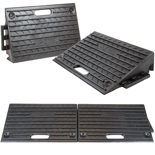 Rampa para Coches 10 cm Pack de 4 - Rampas de Goma para Motos, Autocaravanas, Sillas de Ruedas, Camiones, Carretillas, Remolques, Perros - Cuñas de Caucho Antideslizantes para Aceras y Bordillos
