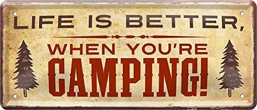schilderkreis24 Cartel de chapa con texto en inglés "Life is Better Camping", cartel decorativo de metal, idea de regalo retro para caravana o autocaravana 28 x 12 cm