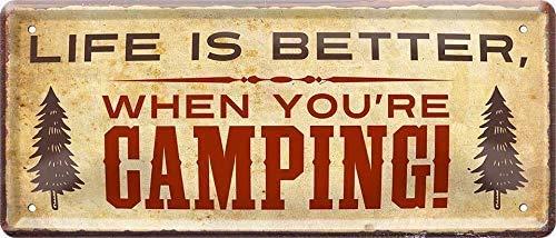 schilderkreis24 Cartel de chapa con texto en inglés "Life is Better Camping", cartel decorativo de metal, idea de regalo retro para caravana o autocaravana 28 x 12 cm