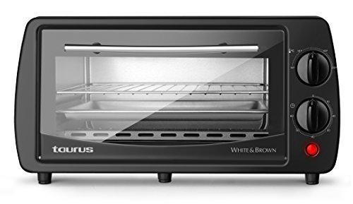 Taurus Horizon 9 - Horno eléctrico de 800 W, 9 l, temporizador de 30 minutos, 3 modos de cocción, doble acristalamiento, incluye rejilla, bandeja recogemigas, negro