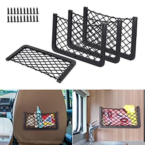 UIHOL Bolsa de Red para Maletero Coche 4 PCS, Organizador para Almacenamiento 35,5*18,5 cm, Multifuncional Red Maletero de Coche Asiento para Equipaje, Autocaravanas, Barcos, Hogar (con 20 Tornillos)
