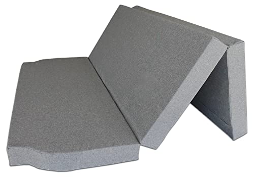 Ventadecolchones - Colchón Plegable con 3 cm de Viscoelástica para Furgoneta Volkswagen T5, T6, Multivan, California Beach y Caravelle con Espuma D25 en Loneta Premium Gris