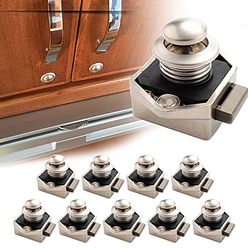 10 Piezas Cerradura de pestillo con botón pulsador, pomo de pestillo de 17-25 mm, cerradura de puerta sin llave para RV, barco, yate, autocaravana, armario, puerta, armario