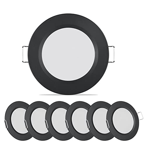 acegoo 6 x Foco Empotrable DC 12V LED Luz de Techo Downlight 2,5W Negro para Autocaravana Caravana Barco Camper Furgoneta Cocina Baño Muebles, 215LM Blanco cálido 3000K