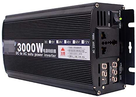 AWJ Inversor de Onda sinusoidal modificada de 3000 W, convertidor de Voltaje CC 12 V / 24 V / 48 V / 60 V a CA 220 V con Doble Pantalla Digital y Enchufe, para autocaravanas, Camiones, barc