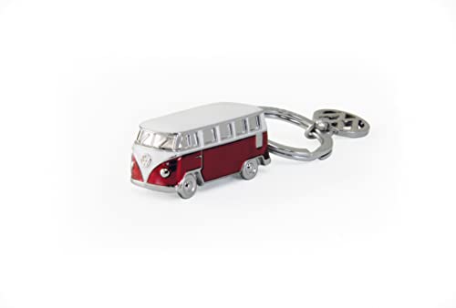 Brisa VW Collection - Volkswagen Furgoneta Hippie Bus T1 Van Llavero 3D Vintage Mini Modelo, Anillo de Llavero Retro, Accesorios del Coche como Idea de Regalo/Souvenir (Rojo/Blanco)